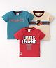 Mini Donuts Cotton Half Sleeves T-Shirts Text Print Pack of 3 - Blue Beige & Cherry