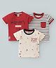 Mini Donuts Cotton Half Sleeves T-Shirts Text Print Pack of 3 - White Off-White & Red