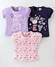 Mini Donuts Cotton Knit Half Sleeves Mice & Floral Printed Top Pack of 3 - Peach Purple & Navy Blue