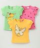 Mini Donuts Cotton Knit Half Sleeves Leopard & Butterfly Printed Top Pack of 3 - Pink Yellow & Green