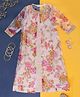 Akkriti by Pantaloons Polka Dot Foil Printed Silk Dress With Three Fourth Sleeves Floral Detailed  Shrug - Mauve Pink