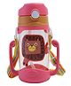 Adore JAFFA Lion Themed U Handle Straw Sipper with Adjustable Strap - Tied Ribbons Kid's Plastic Water Bottle BPA-Free 400ml (Pink)
