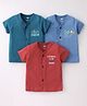 Zero Cotton Knit Half Sleeves Set Of Vests Text Print Pack of 3 - Rust Teal  & Blue