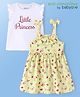 Babyoye Eco Conscious Birdy & Floral Printed Frock with Frill Sleeves Inner Tee - Yellow & White