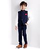Babyhug Woven Party Suit Solid Colour Waistcoat Set With Full Sleeves Printed Shirt- Navy Blue
