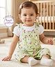 Babyoye Eco-Conscious Cotton With Eco Jiva Finish Cap Sleeves T-shirt and Dungaree Style Romper With Floral Print - Lime Yellow & White