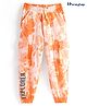 Honeyhap 100% Cotton Looper Full Length Lounge Pants With Text & Tie Dye Print - White & Orange