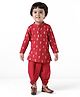 Earthy Touch 100% Cotton Knit Full Sleeves Floral Print Kurta Dhoti Set - Red