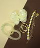 Kamule Set Of 6 Beads Embellished Butterfly Detailed Hair Clips & Rubber Band - Yellow