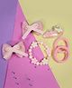 Kamule Set Of 6 Bow Detailed Hair Accessories & Bracelet  - Pink