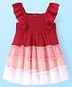 Babyhug Rayon Woven Frill Sleeves Smocking Detailing Colour Block Tiered Frock - Multicolour