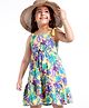 Babyhug Rayon Singlet Neck Tiered Frock with Floral & Leaf Print - Yellow