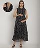 Moms Maternity Sleeveless Floral Printed Dress With Nursing Access - Black