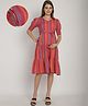 Moms Maternity Half Sleeves Striped Tiered Dress With Concealed Zipper Nursing Access - Pink