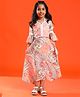 Tales & Stories Rayon  Three Fourth Bell Sleeves Abstract Printed Top With Coordinating Skirt - Peach