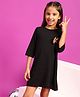 Tales & Stories Three Fourth Sleeves Bow Embellished Shimmer A Line Dress - Black