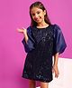 Tales & Stories Three Fourth Sleeves Sequin Embellished A Line Dress - Navy Blue