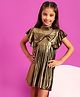 Tales & Stories Frill Sleeves Bow Embellished Shimmer Dress - Golden