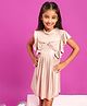 Tales & Stories Frill Sleeves Bow Embellished Shimmer Dress - Pink