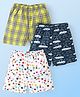Babyhug Poplin Woven Boxers With Star & Car Print Pack Of 3 - White Blue & Green