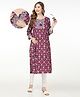 Bella Mama Woven Three Fourth Sleeves Floral Printed Yoke Maternity Kurta with Pocket - Wine