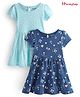 Honeyhap Premium 100% Cotton Single Jersey Knit Half Sleeves Frock With Bio Finish Polka Dot Print Pack Of 2 - Light Blue & Navy Peony