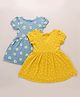 Honeyhap Premium 100% Cotton Jersey Tiered Frocks with Bio Finish Polka Dot and Floral Print Pack of 2 - Solar Power & Dutch Canal Blue