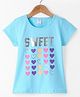 Smarty Cotton Lycra Knit Half Sleeves T-Shirt Heart Print - Aqua Blue