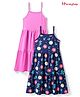 Honeyhap Premium 100% Cotton Knit Sleeveless Solid & Floral Printed Dresses With Bio Finish Pack of 2 - Strawberry Moon Pink & Navy Peony