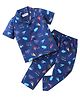 Babyhug Poplin Woven Half Sleeves Night Suit Text Bubbles Print - Navy