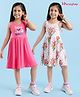 Honeyhap Premium 100% Cotton Single Jersey Knit Sleeveless Frock With Bio Finish Heart Print Pack Of 2 - Azalea Pink & Bright White