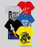 KUCHIPOO Pack Of 5 Half Sleeves Rocket & Guitar Printed Tees - Multi Colour