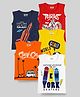 KUCHIPOO Pack Of 5 Sleeveless Space Theme & Bike Printed Tees - Red White Yellow Orange & Blue