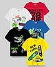 KUCHIPOO Pack Of 5 Half Sleeves Animals Car & Text Printed Tees - Red White Yellow Blue & Black