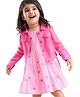 Babyhug 100% Cotton Cambric Frock With Full Sleeves Jacket Floral Print - Pink