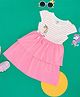 YU by Pantaloons Cap Sleeves Unicorn Printed Striped Tiered Dress - Pink