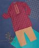 YU by Pantaloons Full Sleeves Abstract Striped Design & Placket  Embroidered Kurta Pyjama Set - Wine Red