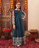 Cherry & Jerry Full Sleeves Sequin Embellished & Flower Embroidered Gown - Teal Blue