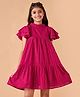 Cherry & Jerry Flutter Half Sleeves Schiffli Embroidered Flared Dress - Magenta Pink