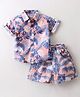Jash Kids Cotton Woven Half Sleeves Shirt & Shorts Set Jungle Safari Theme - Peach & Blue