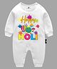 The Peppy Tend Holi Theme Full Sleeves Happy Holi Text Printed Romper - White