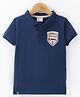 Ollypop Cotton Knit Half Sleeves Polo T-Shirt Car Patch - Navy Blue