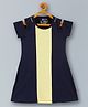 3PIN Cold Shoulder Own Style Text Printed Colour Block Flared Dress -  Navy Blue