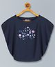 3PIN Bat Wing Sleeves Floral Printed Top - Navy Blue