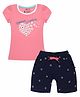 3PIN Cotton Jersey Half Sleeves Floral Printed Comfortable Breathable Tee & Shorts Set - Pink & Navy Blue