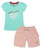 3PIN Cotton Jersey Half Sleeves Floral Printed Comfortable Breathable Tee & Shorts Set - Pink & Blue