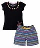 3PIN Cotton Jersey Half Sleeves Floral Printed Comfortable Breathable Tee & Shorts Set - Black & Multi Colour