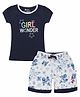 3PIN Cotton Jersey Half Sleeves Girl Wonder Text Printed Comfortable Breathable Tee Shorts Set - Navy Blue