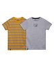 3PIN Pack Of 2 Half Sleeves Striped & New York Text Printed Tees - Grey & Melange