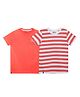 3PIN Pack Of 2 Half Sleeves Striped & Island Printed Tees - Coral Red